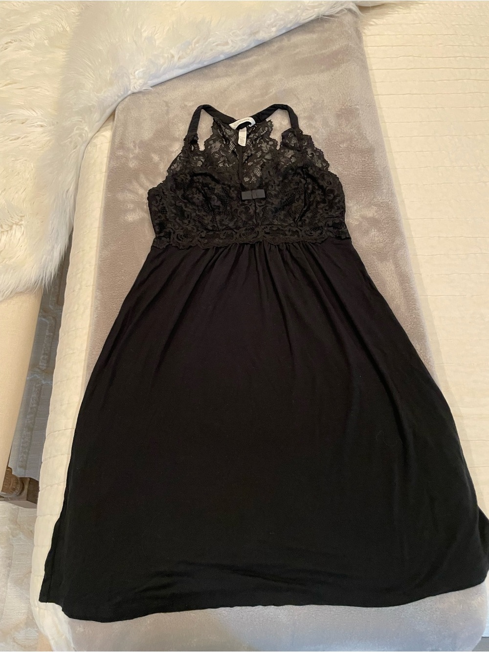 Soma Black Lace Chemise with Sheer Floral Overlay